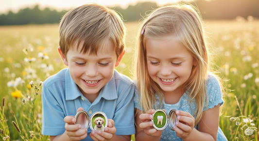 2 children looking at the contents of their lockets