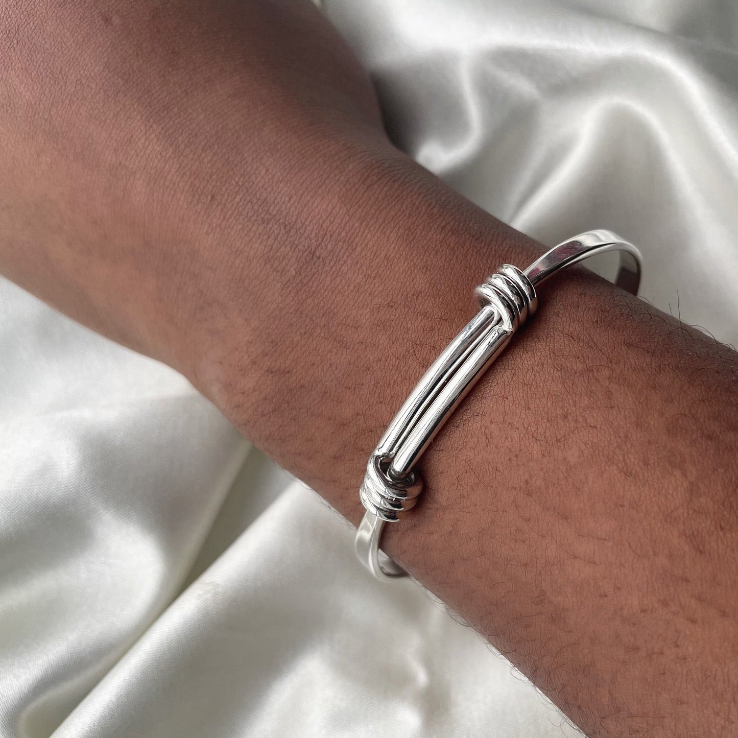 Spring Back Unisex Solid Silver Bangle- XL Wrist