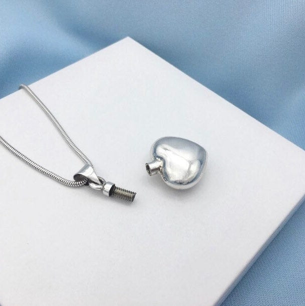 Sterling Silver Urn Self-fill Heart Cylinder Cremation Ashes Pendant Ashes Jewellery Memorial Ashes Jewelry Cremation Ash Jewelry Urn