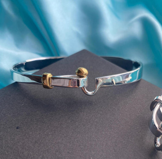 silver with gold vermeil trim c hook and ball bangle