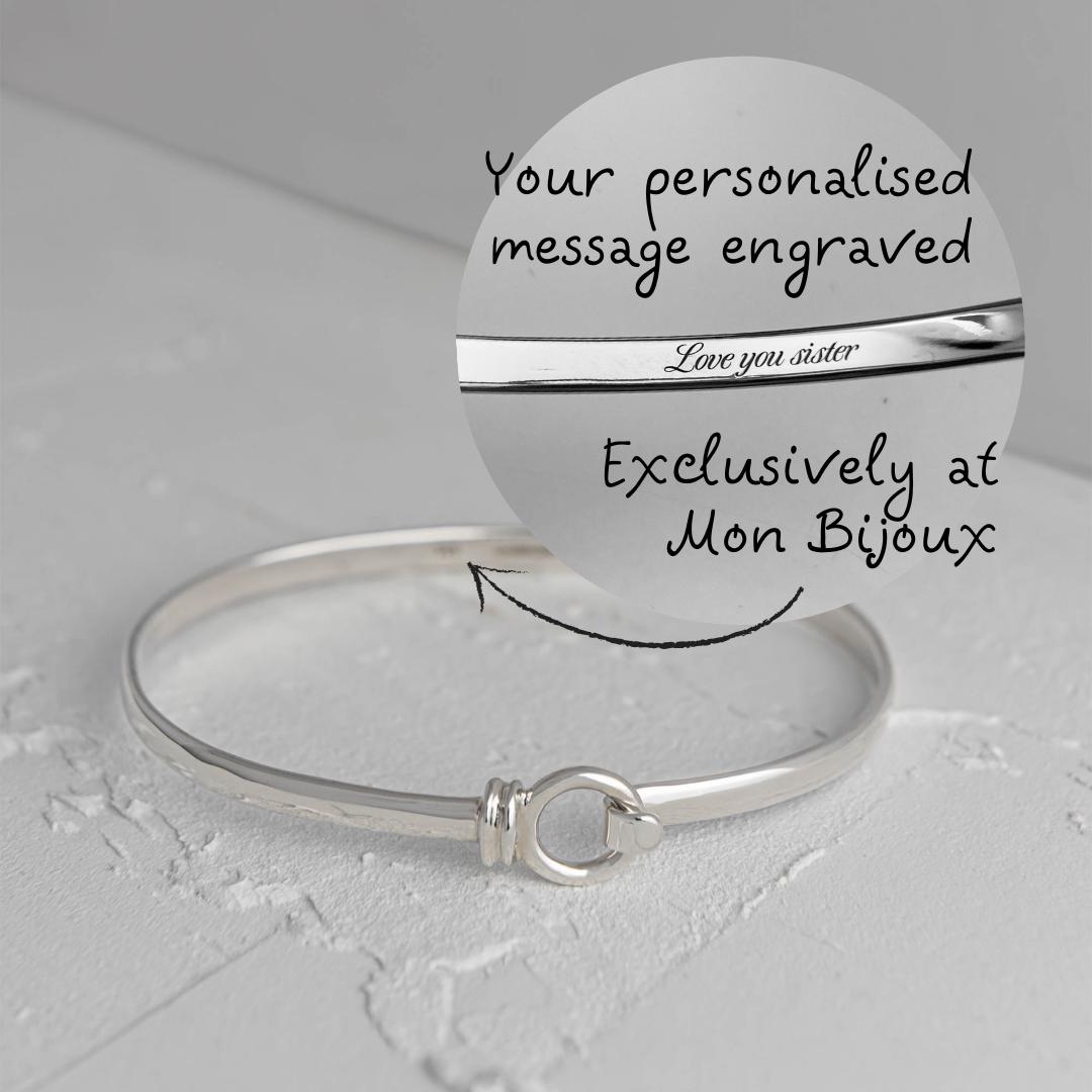 Large Size Silver Bangle Personalized Silver Bracelet 40th Birthday Gift Large Wrist Birthday Gift for Her Exam Pass Jewelry for Mother