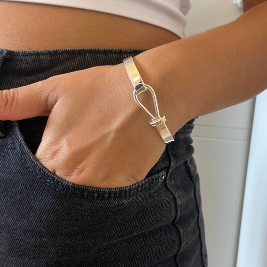 Rope Hook Unisex Solid Silver Bracelet Large Wrist