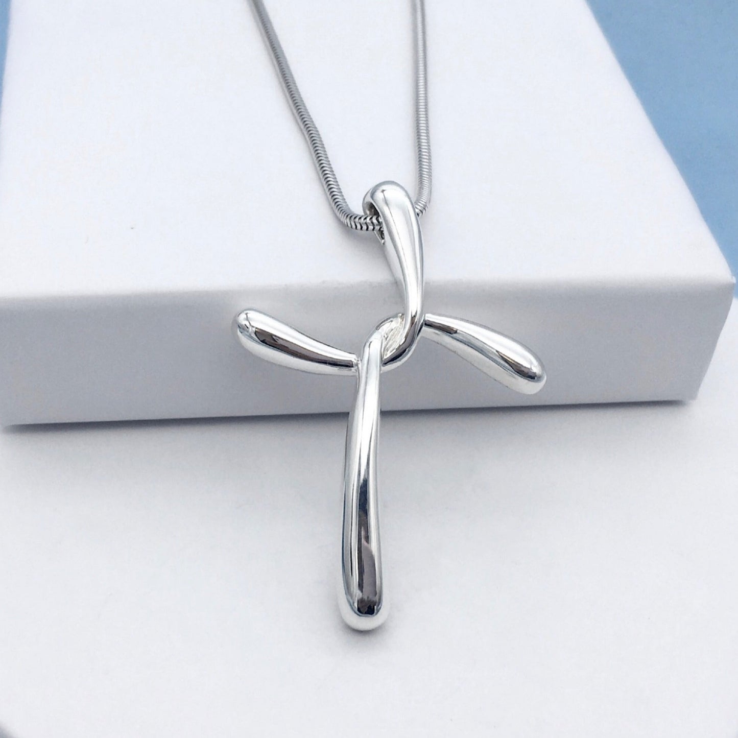 Curvy X Sterling Silver Modern Cross Pendant