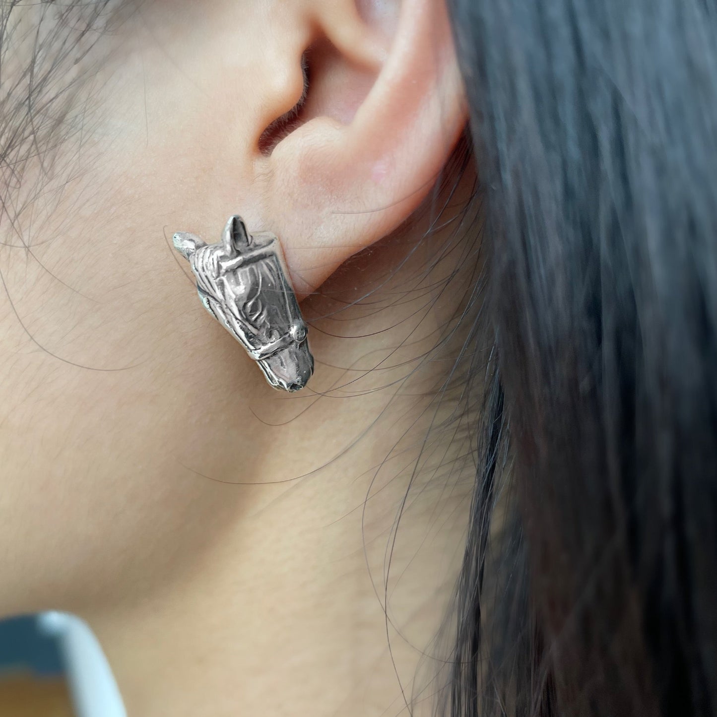 Horse Head Sterling Silver Stud Earrings