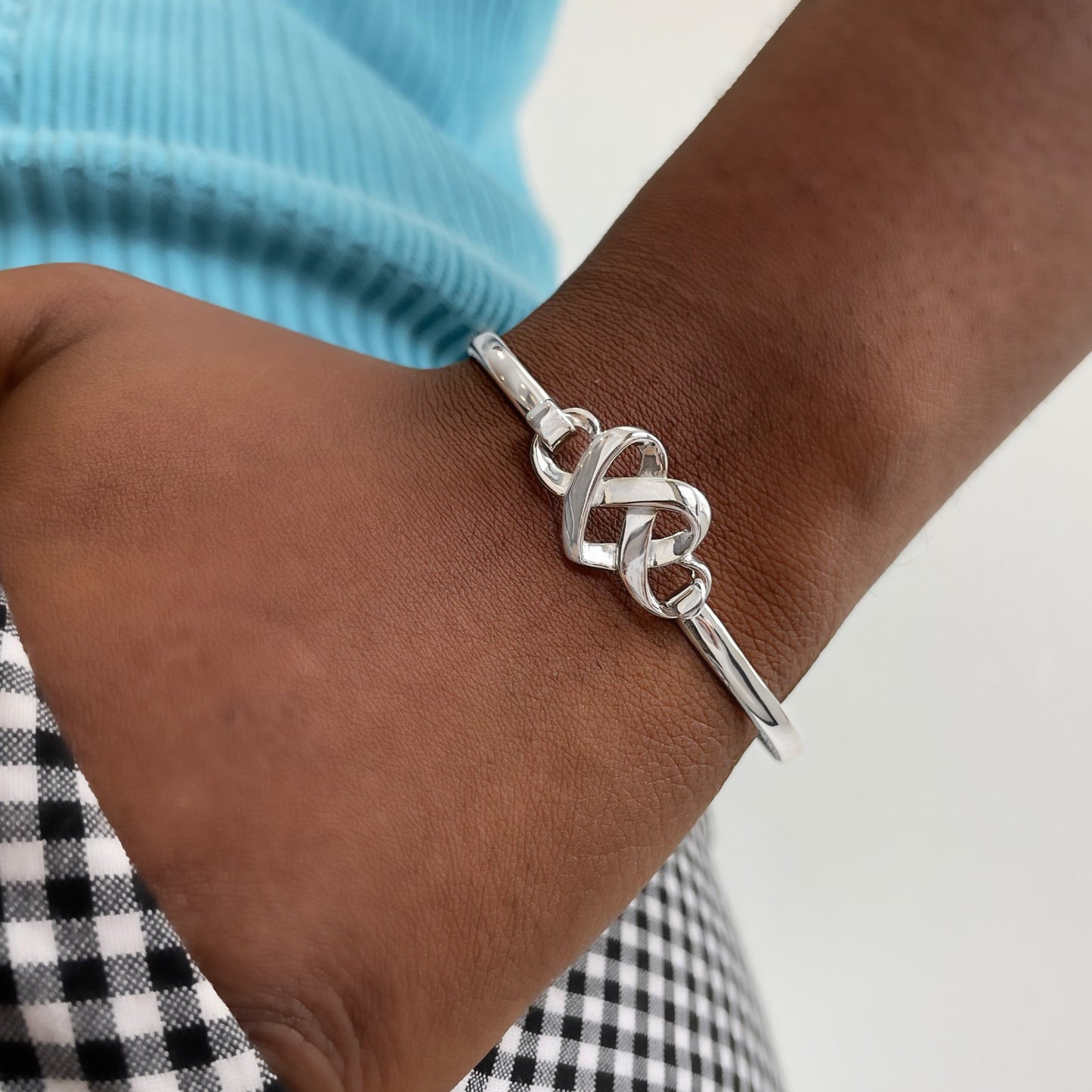 Interlocking Hearts Sterling Silver Bangle Bracelet