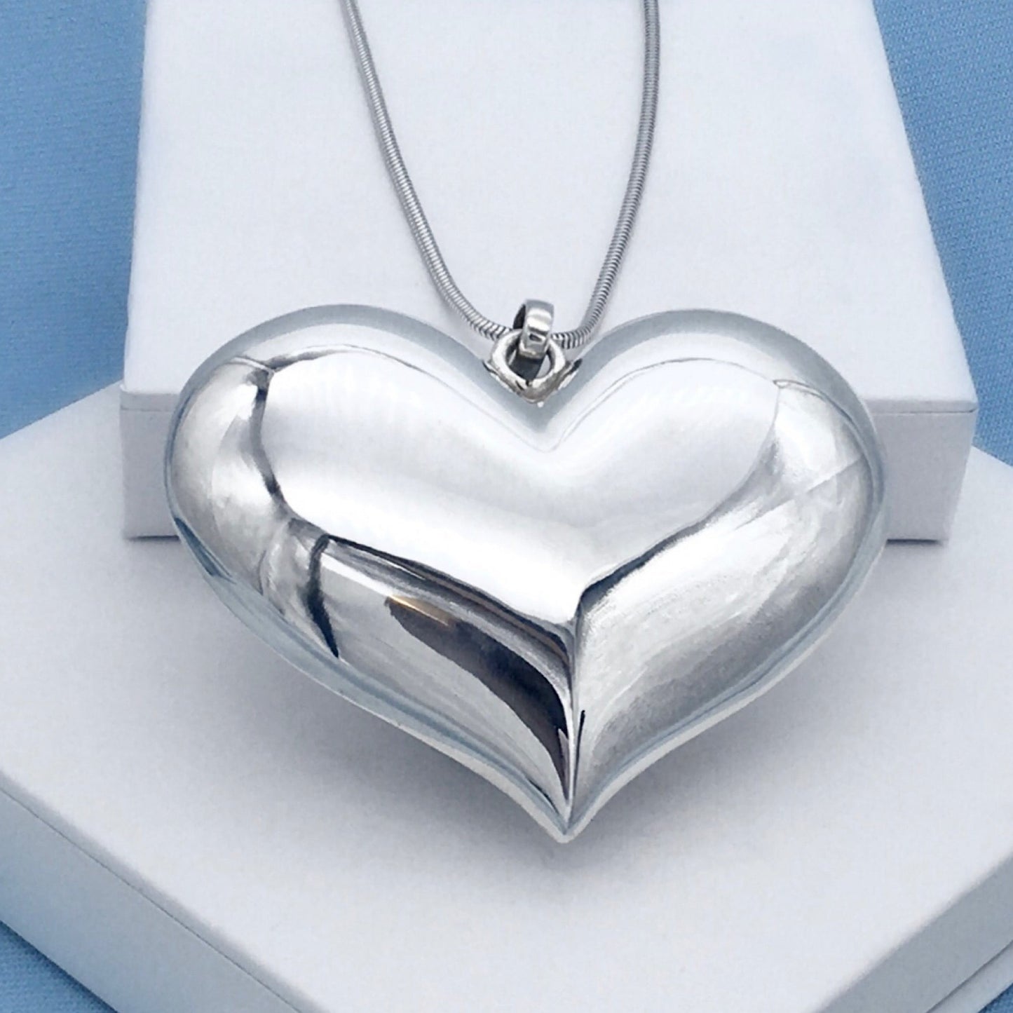 Large Puffy Love Heart Sterling Silver Pendant