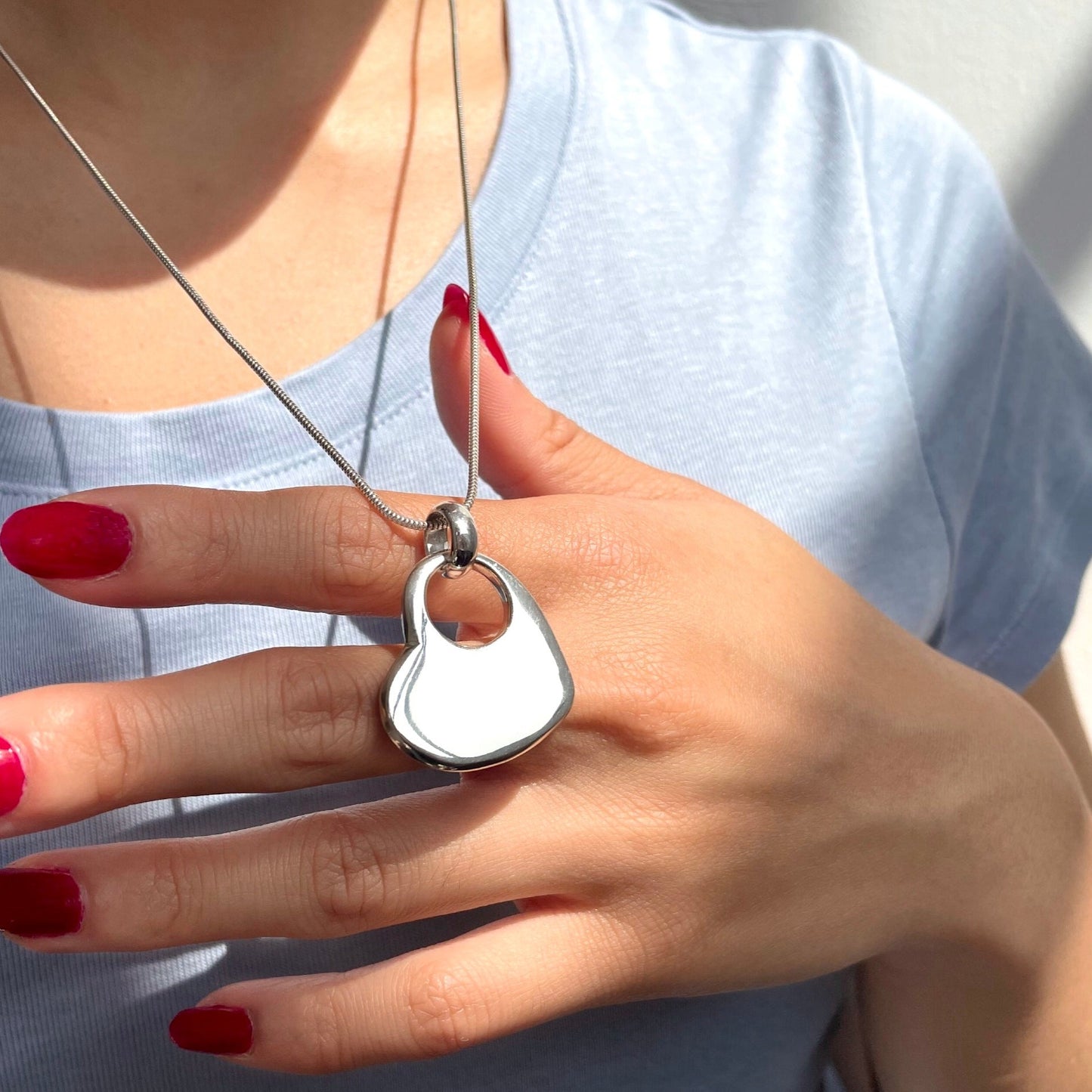 Large Solid Sterling Silver Heart Pendant