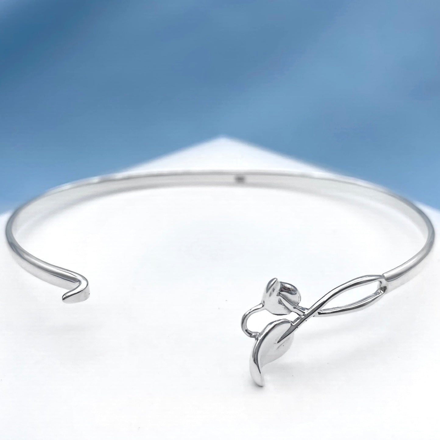 Leaf Sterling Silver Small Wrist Bracelet Bangle