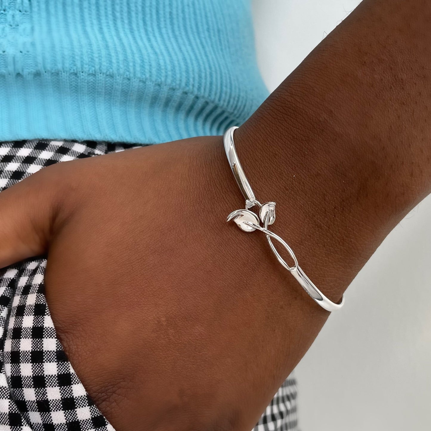 Leaf Sterling Silver Small Wrist Bracelet Bangle