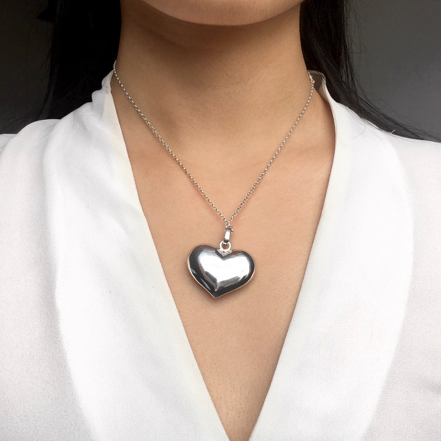 Love Heart Puffy Sterling Silver Pendant