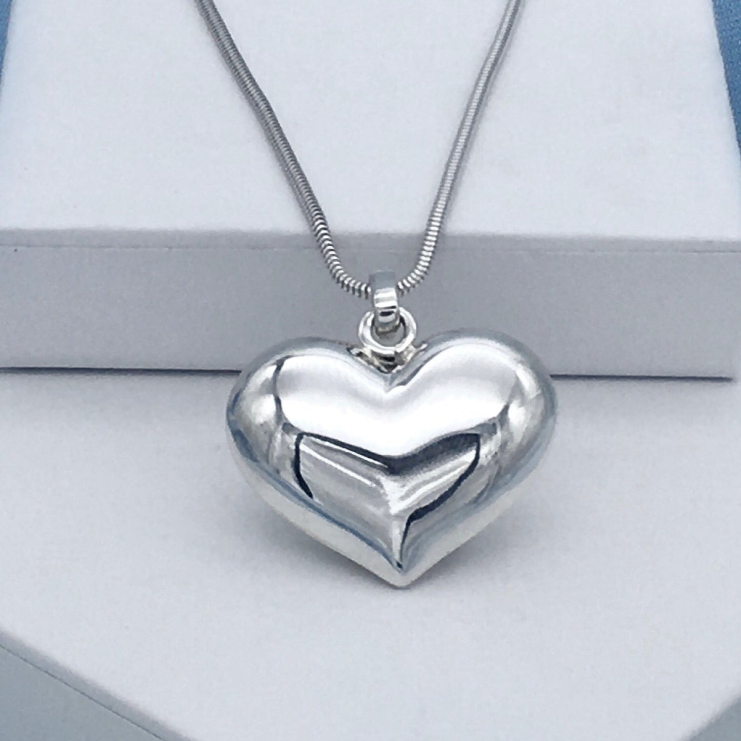 Love Heart Puffy Sterling Silver Pendant