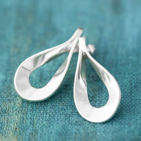 Flat Teardrop Sterling Silver Handmade Stud Earrings - Mon Bijoux - Mon Bijoux