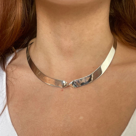 Twisted Torque Collar Sterling Silver Necklace