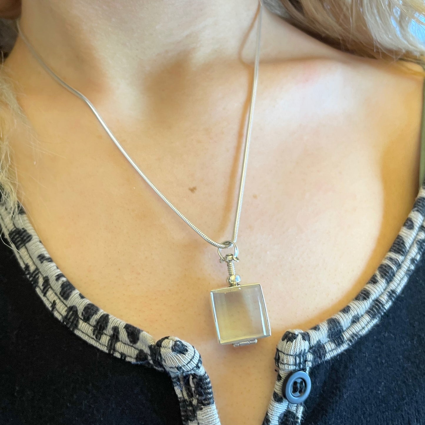 Square Silver Locket Pendant by Mon Bijoux