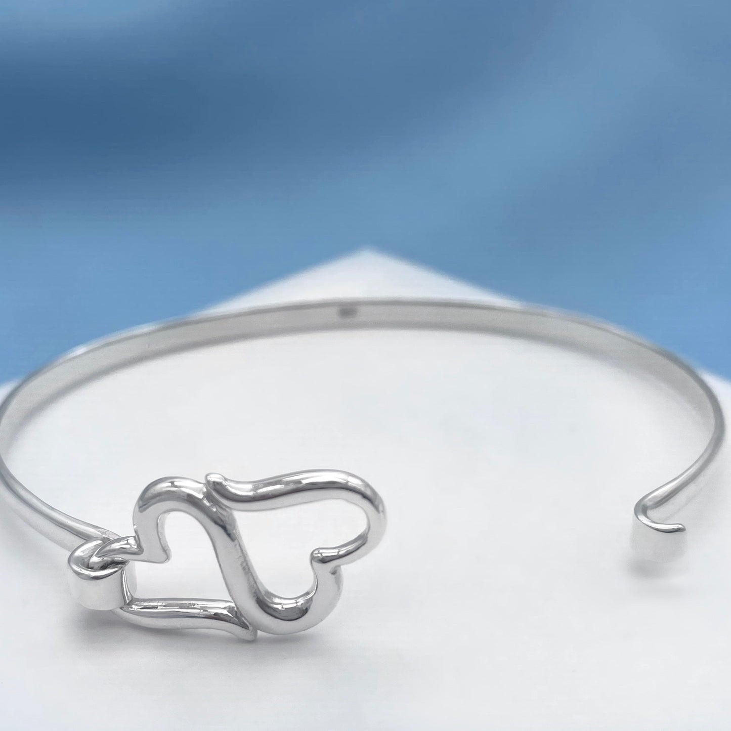 Siamese Hearts Sterling Silver Clasp Bracelet Bangle