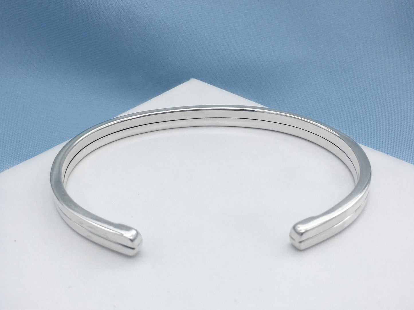 Side by Side Size Cuff Silver Bangle Large Wrist