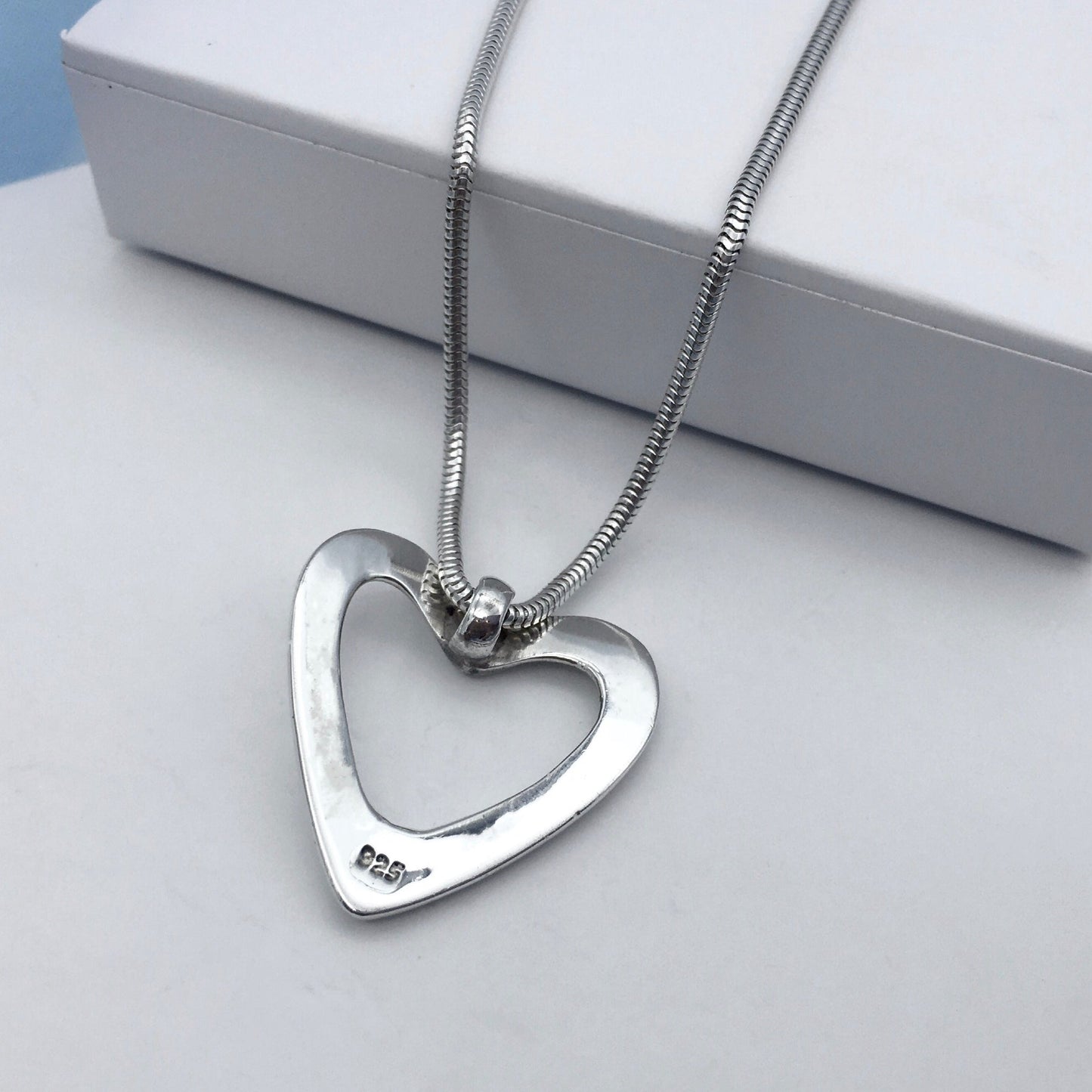 Angled Open Heart Sterling Silver Pendant
