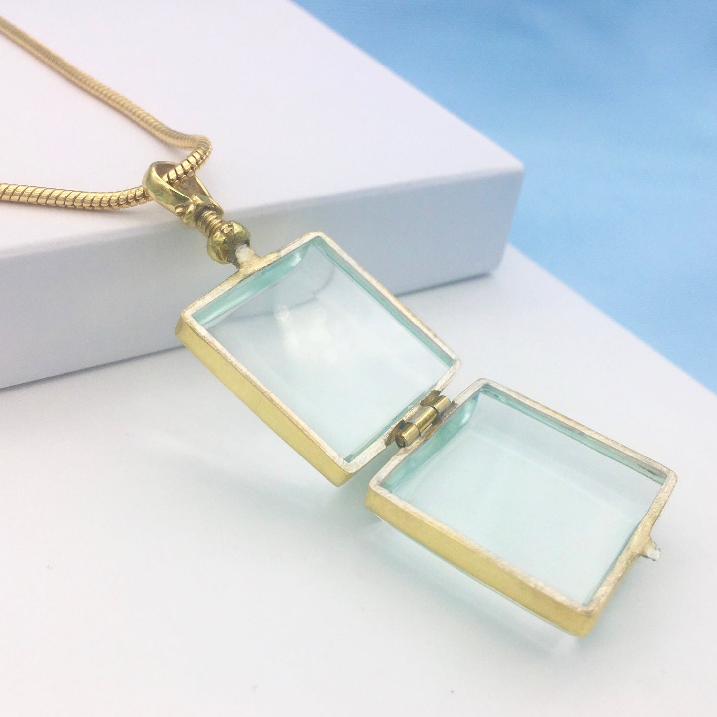 Square Shaped Gold Plated Glass Locket