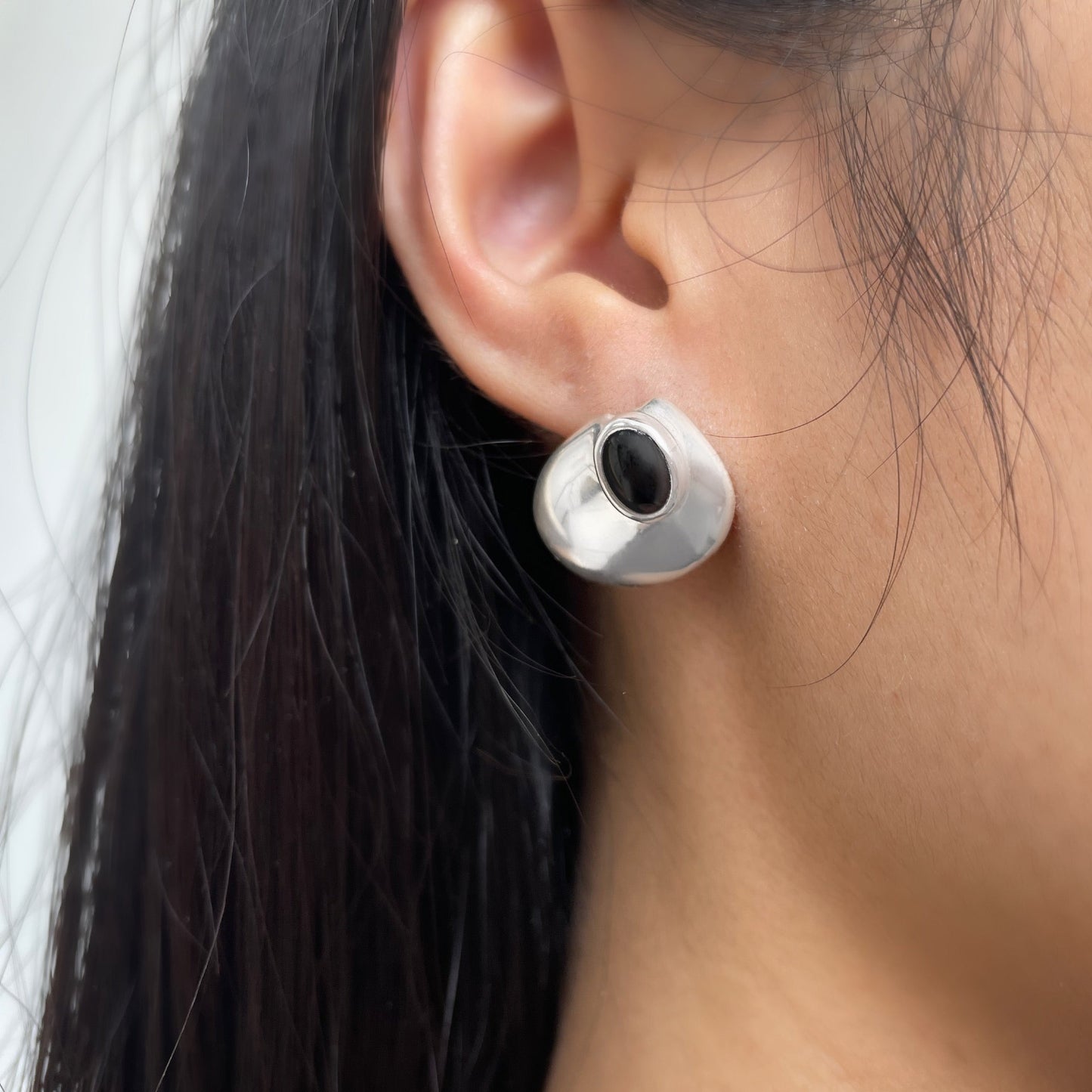 Shell and Stone Sterling Silver Stud Earrings