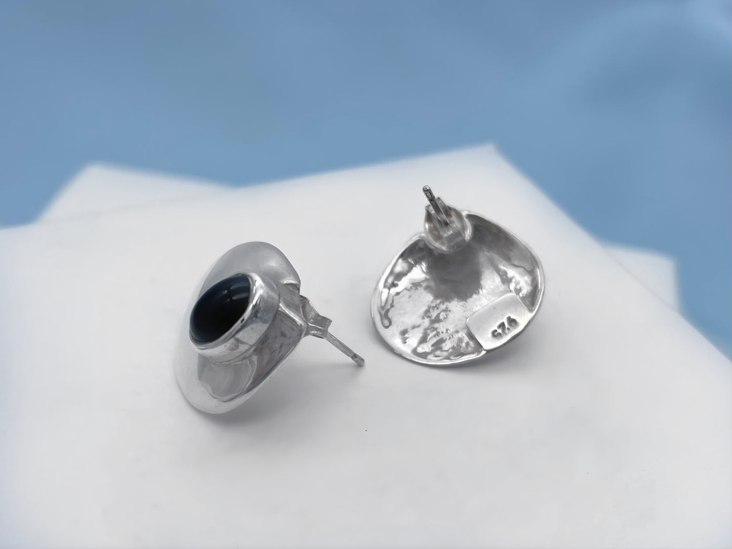 Shell and Stone Sterling Silver Stud Earrings