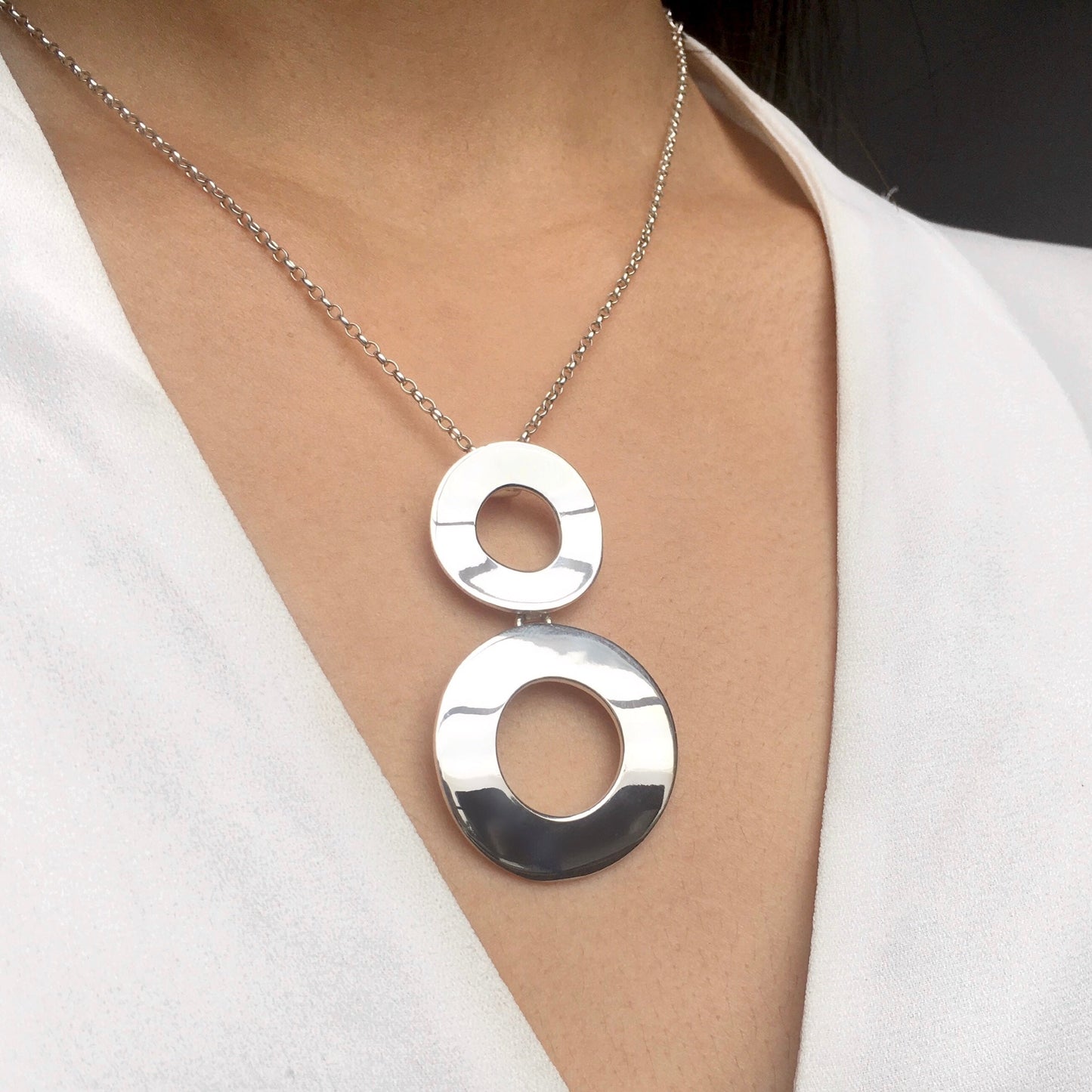 Two Circles Handmade Sterling Silver Pendant