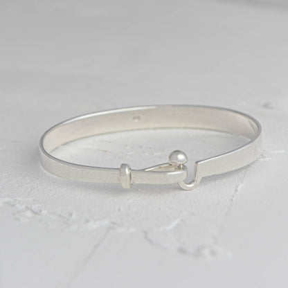 C Hook with Ball Silver Bangle Bracelet for Small Wrist