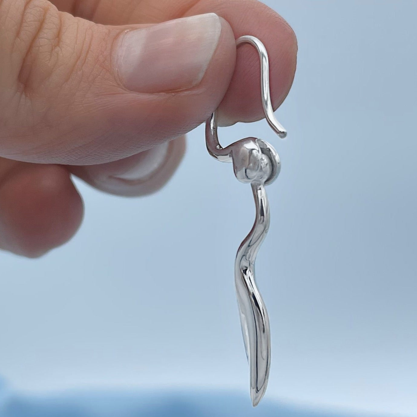 Dolphin Inspired Sterling Silver Drop Earring