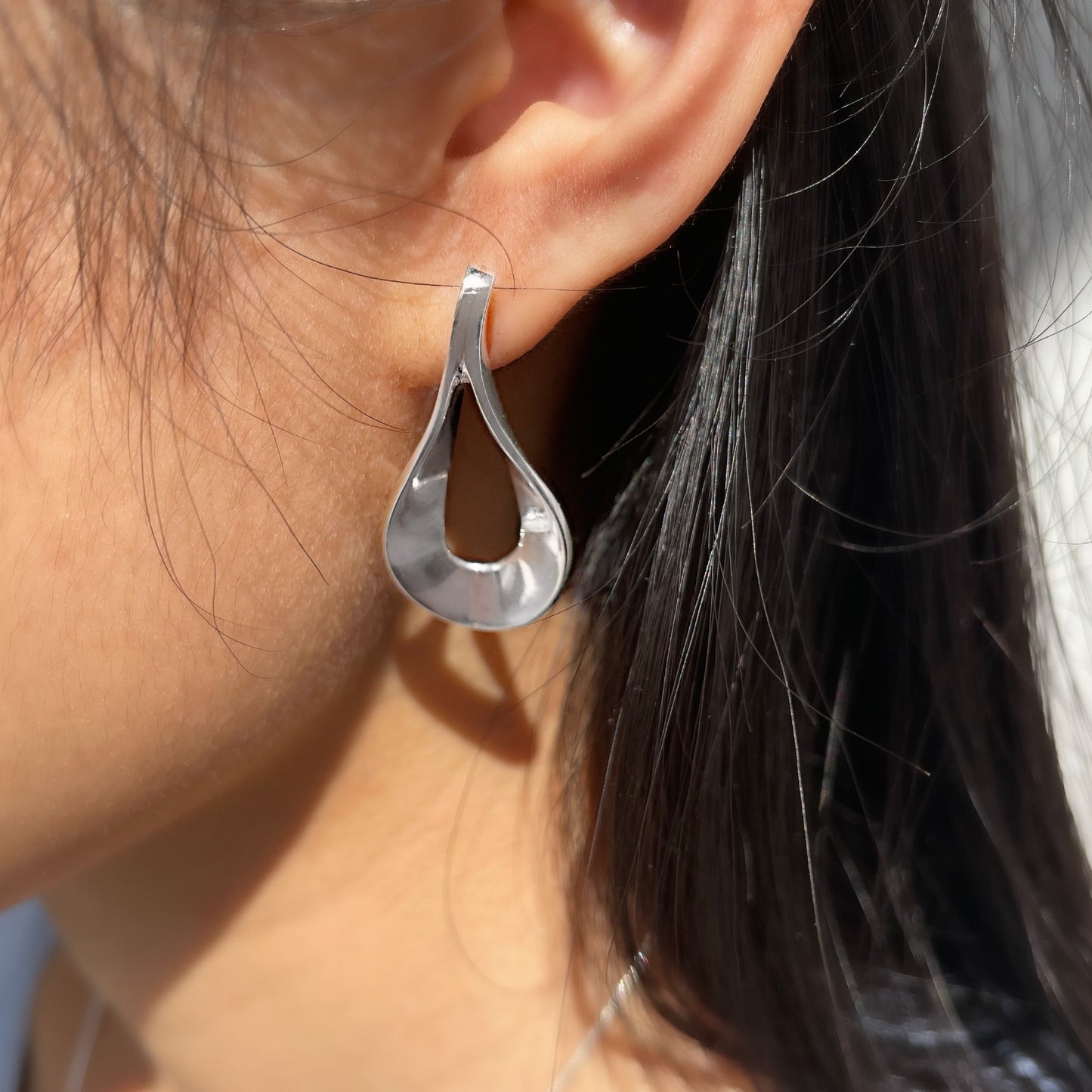 Flat Teardrop Sterling Silver Stud Earrings