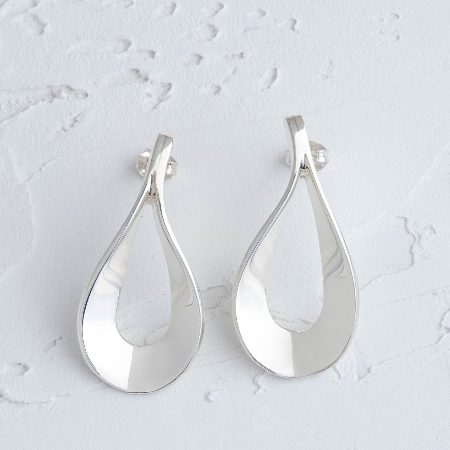 Flat Teardrop Sterling Silver Stud Earrings