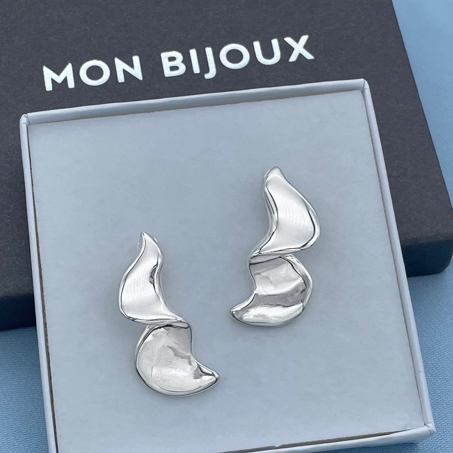 Folded 3/4 Moon Sterling Silver Stud Earrings