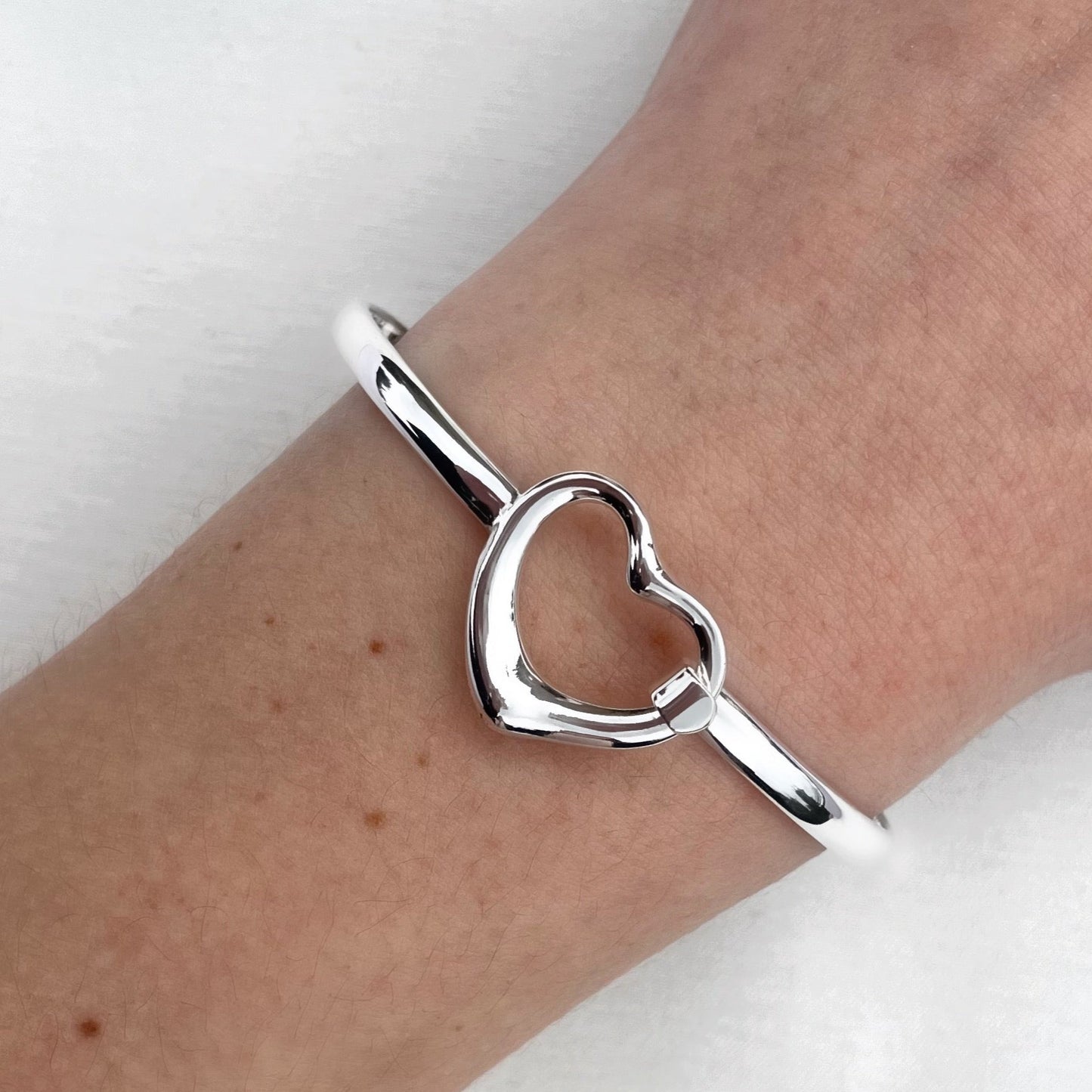 Large Open Heart Silver Small Wrist Bangle