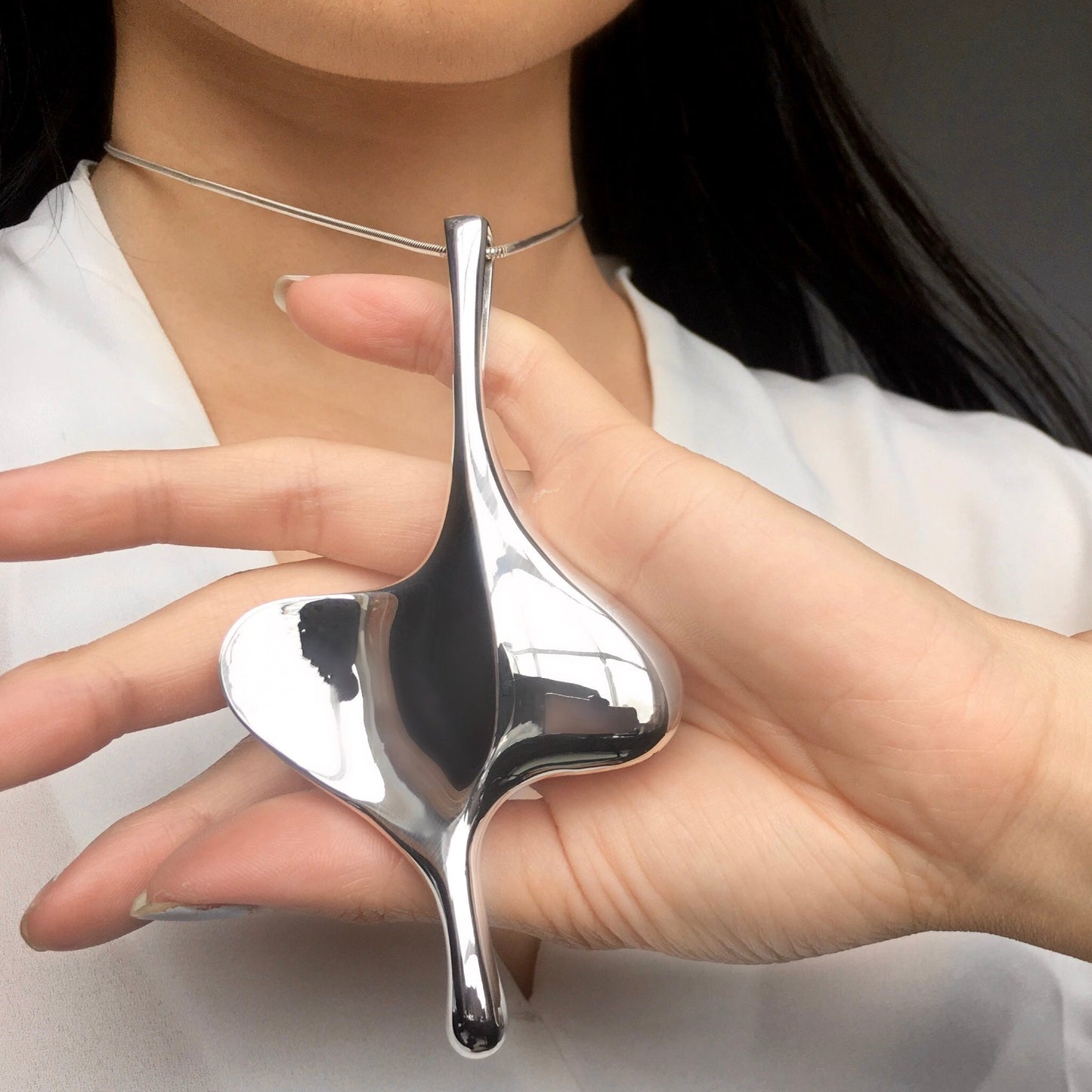 Large Statement Hourglass Inspired Sterling Silver Pendant
