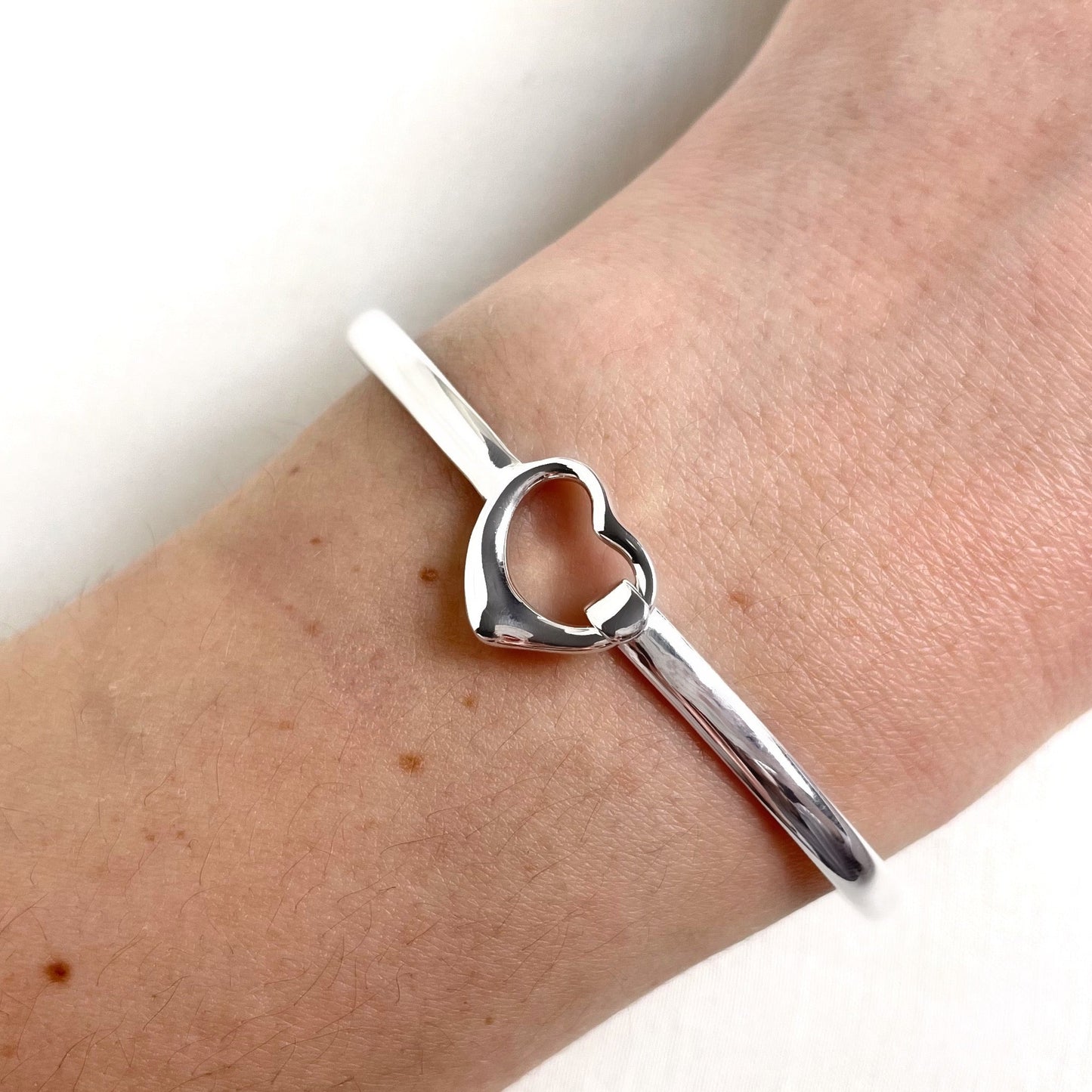 Open Heart Silver Bracelet Bangle Small Wrist