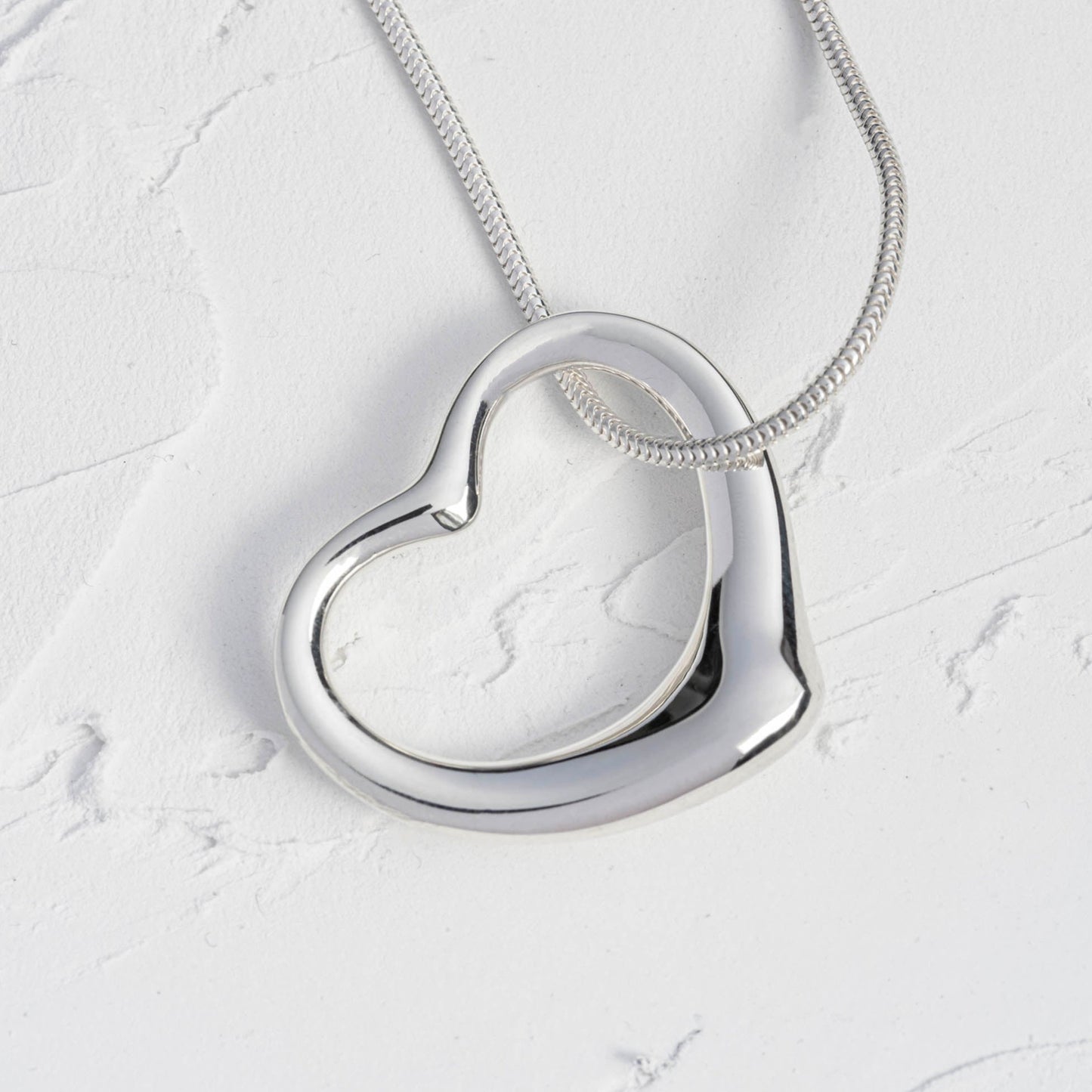 Large Open Heart Solid Silver Pendant