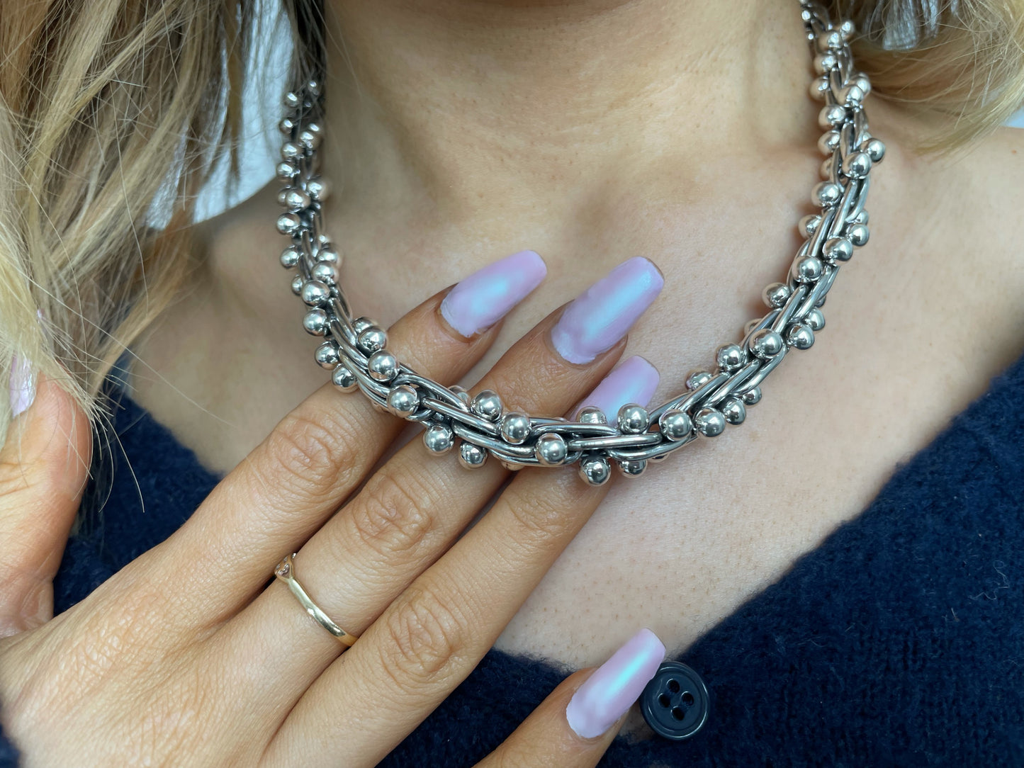 Large Grapes Silver Necklace Bracelet Set