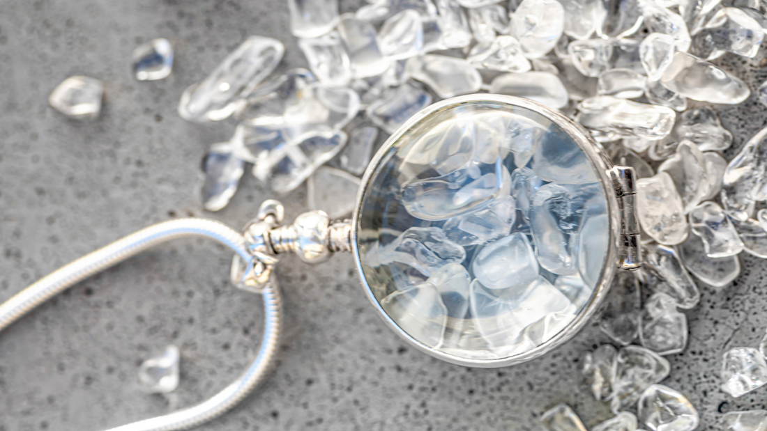 April Quartz Crystal Birthstone Personalised Locket Necklace