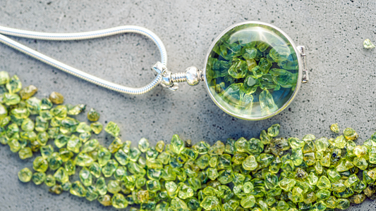 August Peridot Birthstone Glass Locket Necklace