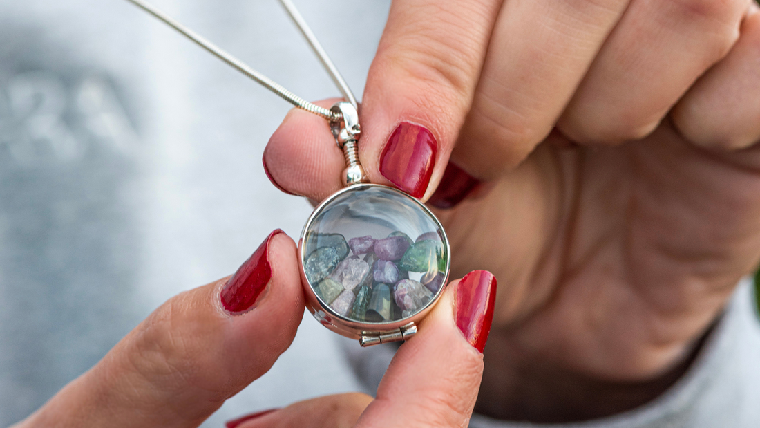 Tourmaline Birthstone Glass Locket Necklace
