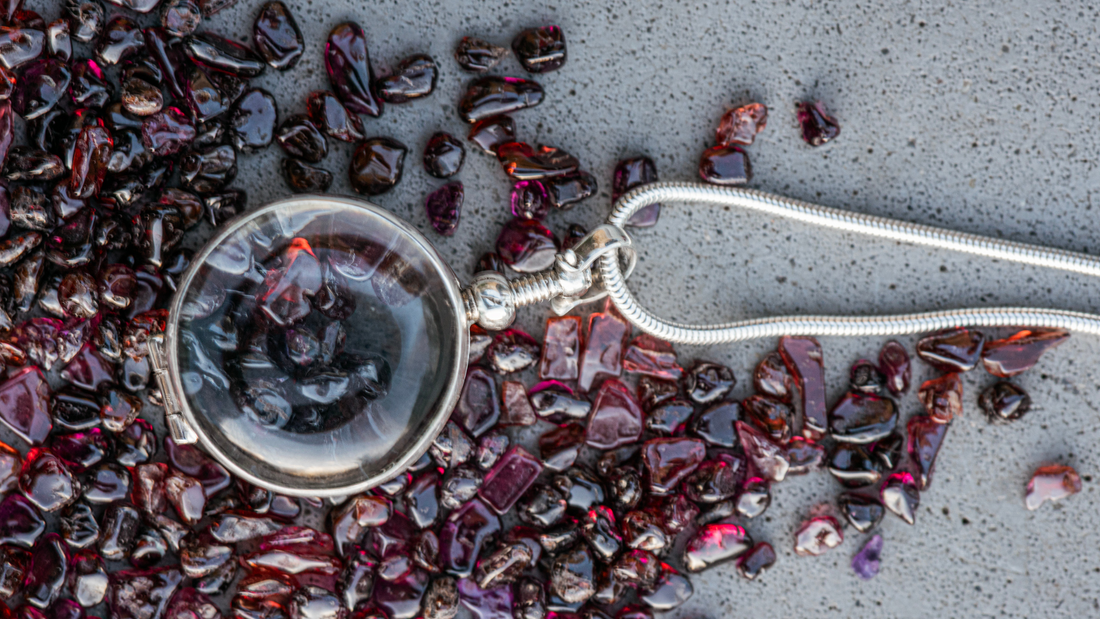 January Garnet Birthstone Glass Locket Necklace
