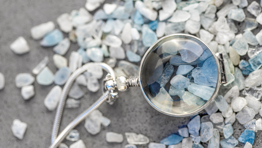 March Aquamarine Birthstone Glass Locket Necklace
