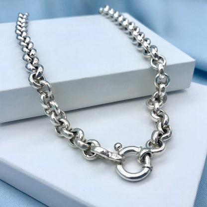 Alternating Links Belcher Style Sterling Silver Chain