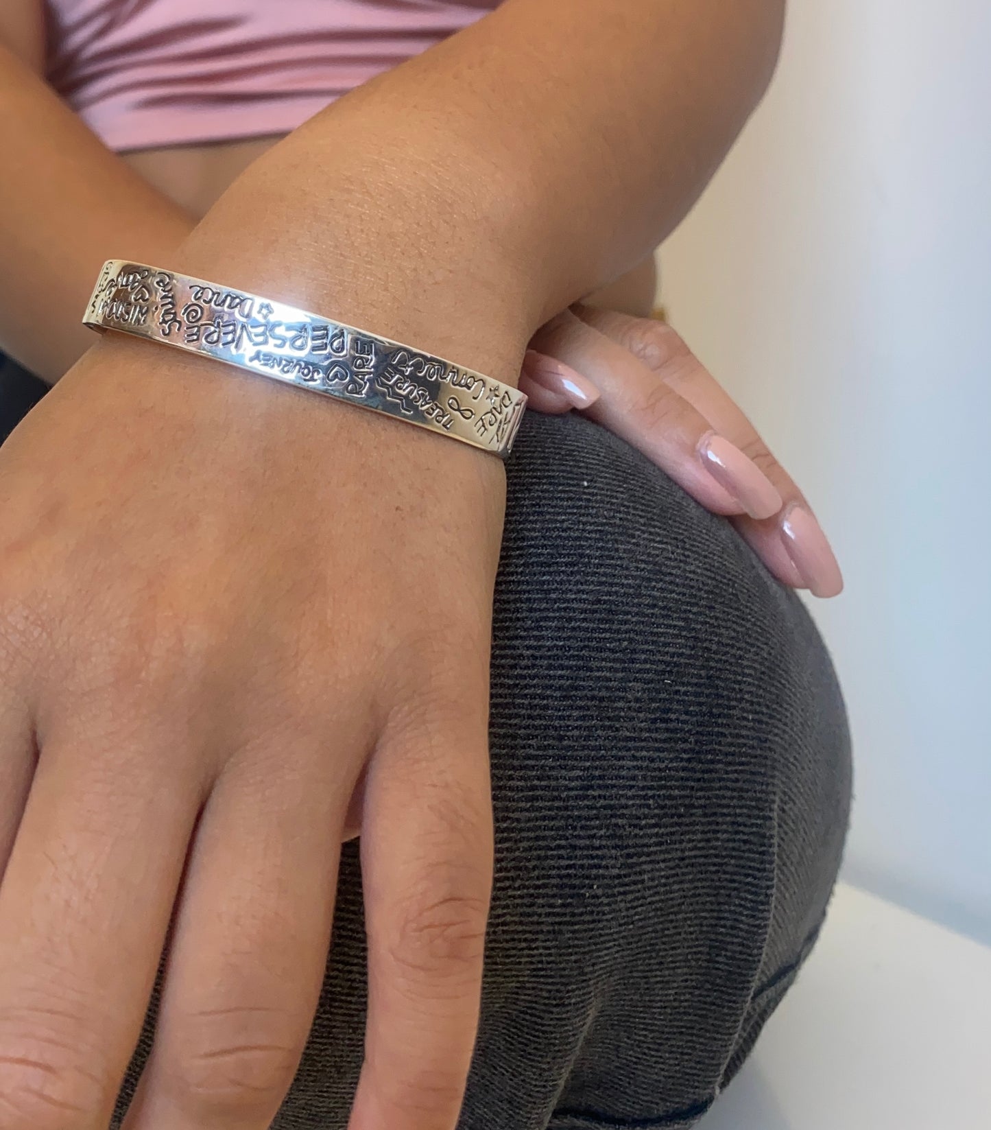 Perseverance Quote Silver Cuff Bangle