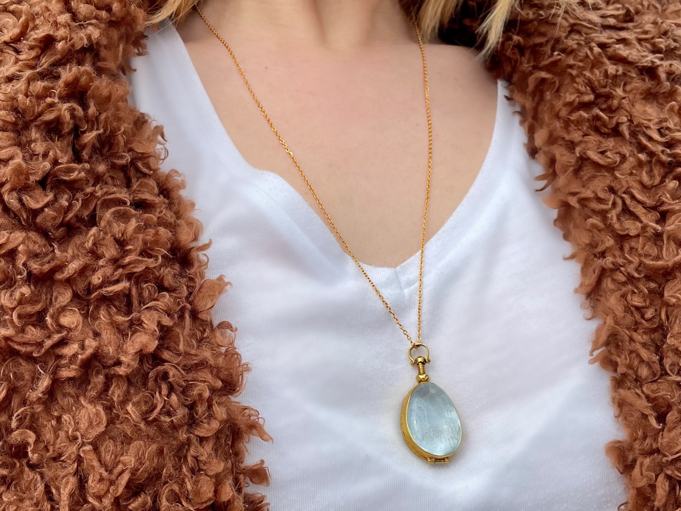 gold plated sterling silver teardrop locket on gold plated chain