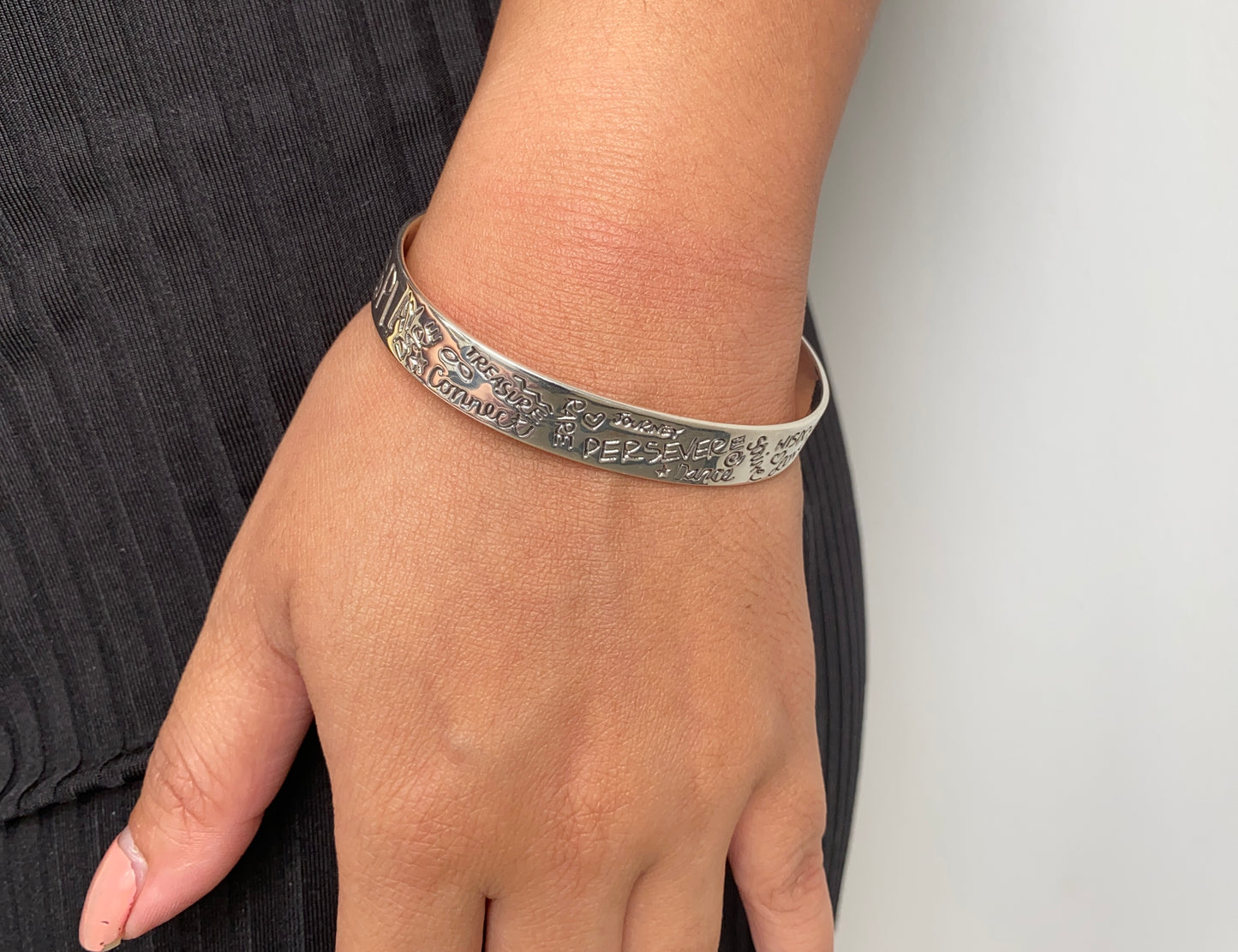 Perseverance Quote Silver Cuff Bangle