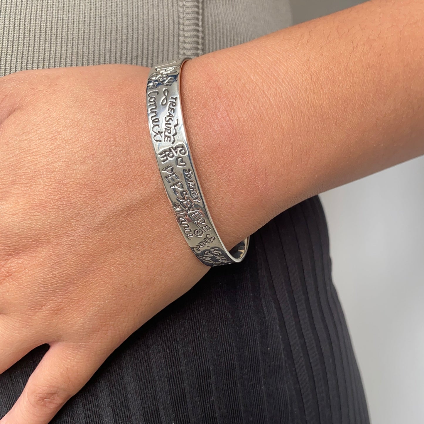 Perseverance Quote Silver Cuff Bangle