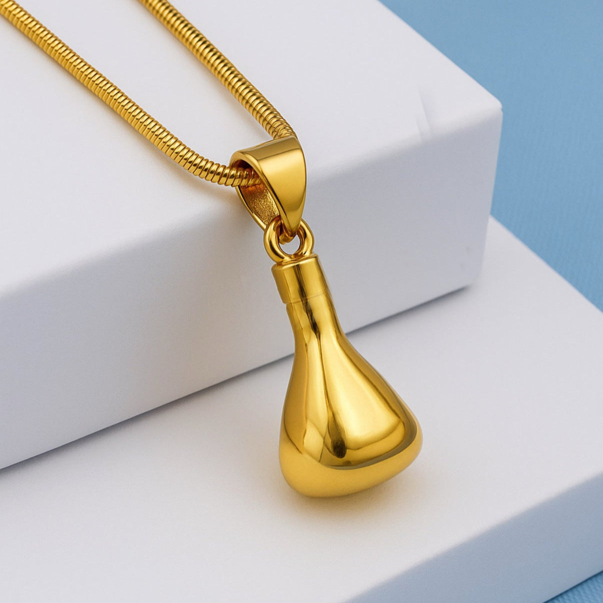 Gold Vermeil Urn Pendant Necklace – Potion Bottle Ashes Locket