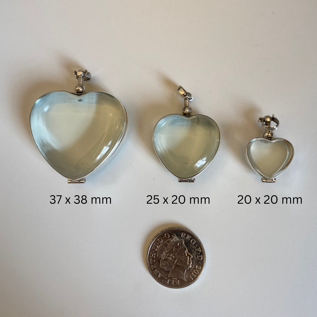 Handcrafted Sterling Silver Heart Shaped Glass locket Small Medium