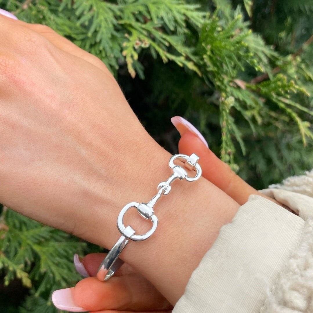 Large Wrist Bangle Silver Horsebit Bangle Horse Bit Bangle Snaffle Bit Bracelet Engraved Equestrian Bracelet Horsebit Silver Bangle Bracelet