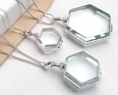 Crystals necklace holder hexagon gold locket for birthstones and keepsakes, choose your size, gold shaker locket, gift for her add your gem