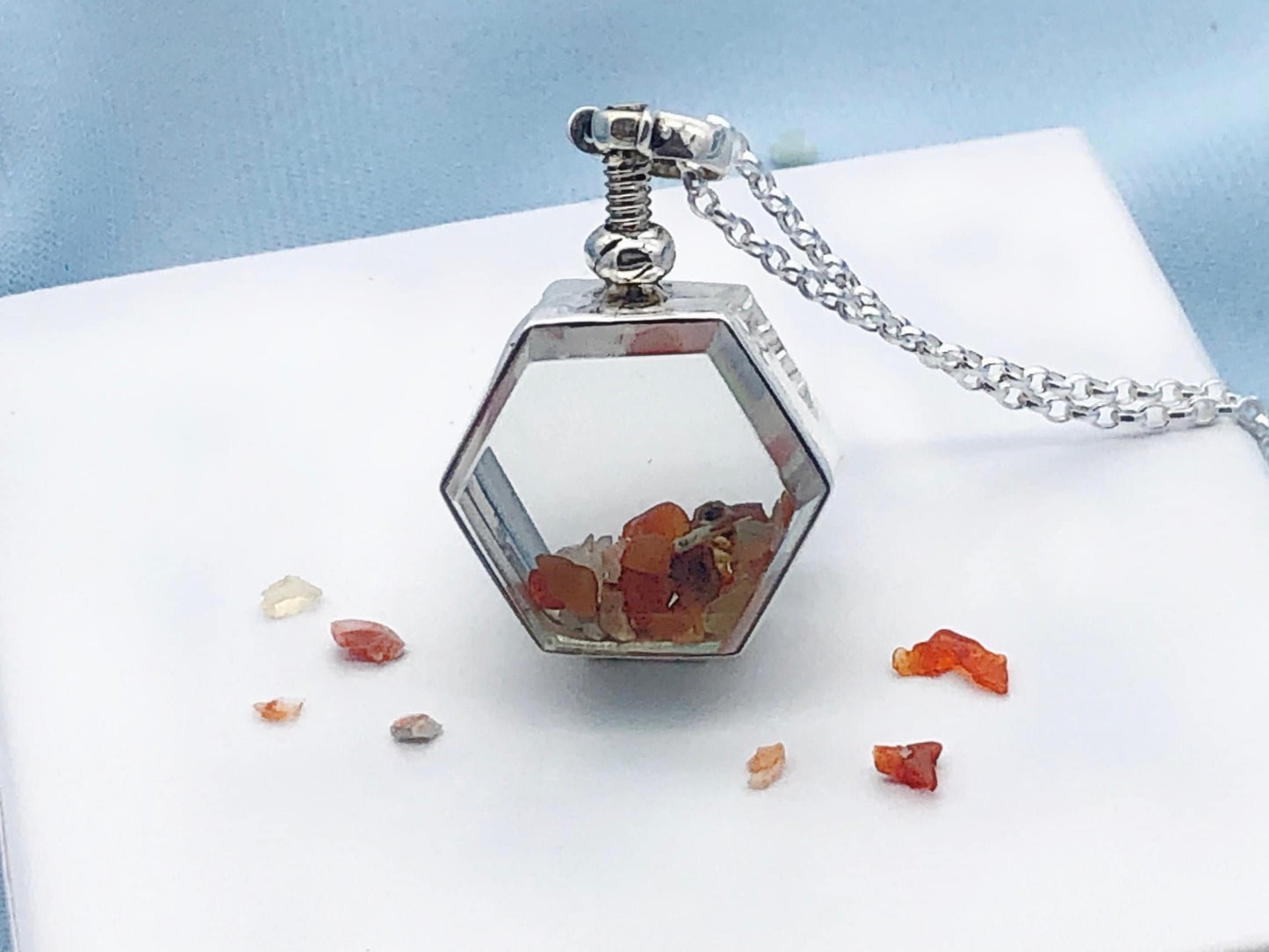 Crystals necklace holder hexagon gold locket for birthstones and keepsakes, choose your size, gold shaker locket, gift for her add your gem